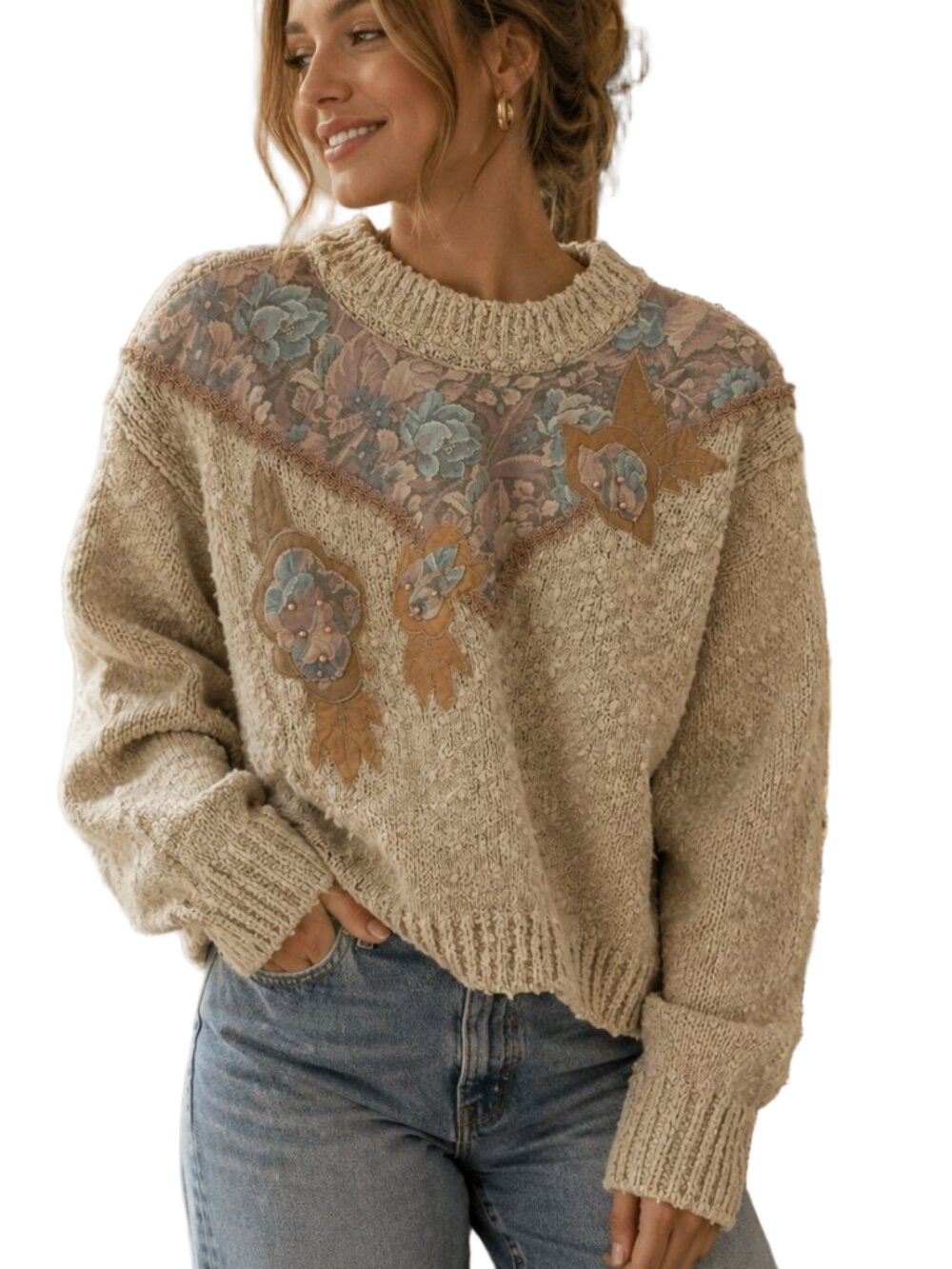Vintage Cross Roads Patchwork Sweater Floral Tapestry Cottagecore 90s Medium